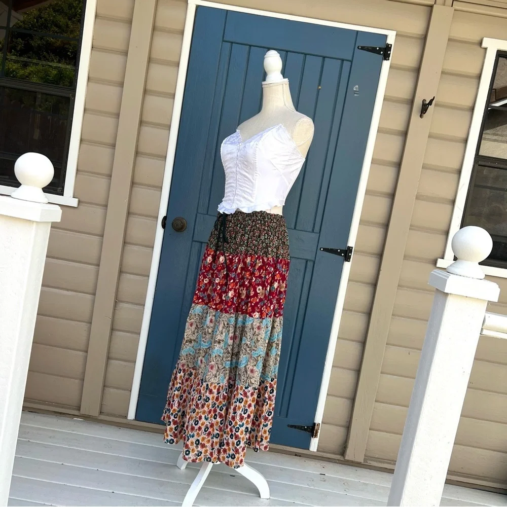 Vintage 90s Sag Harbor Multi-Pattern Tiered Maxi Skirt - Women’s Size Medium